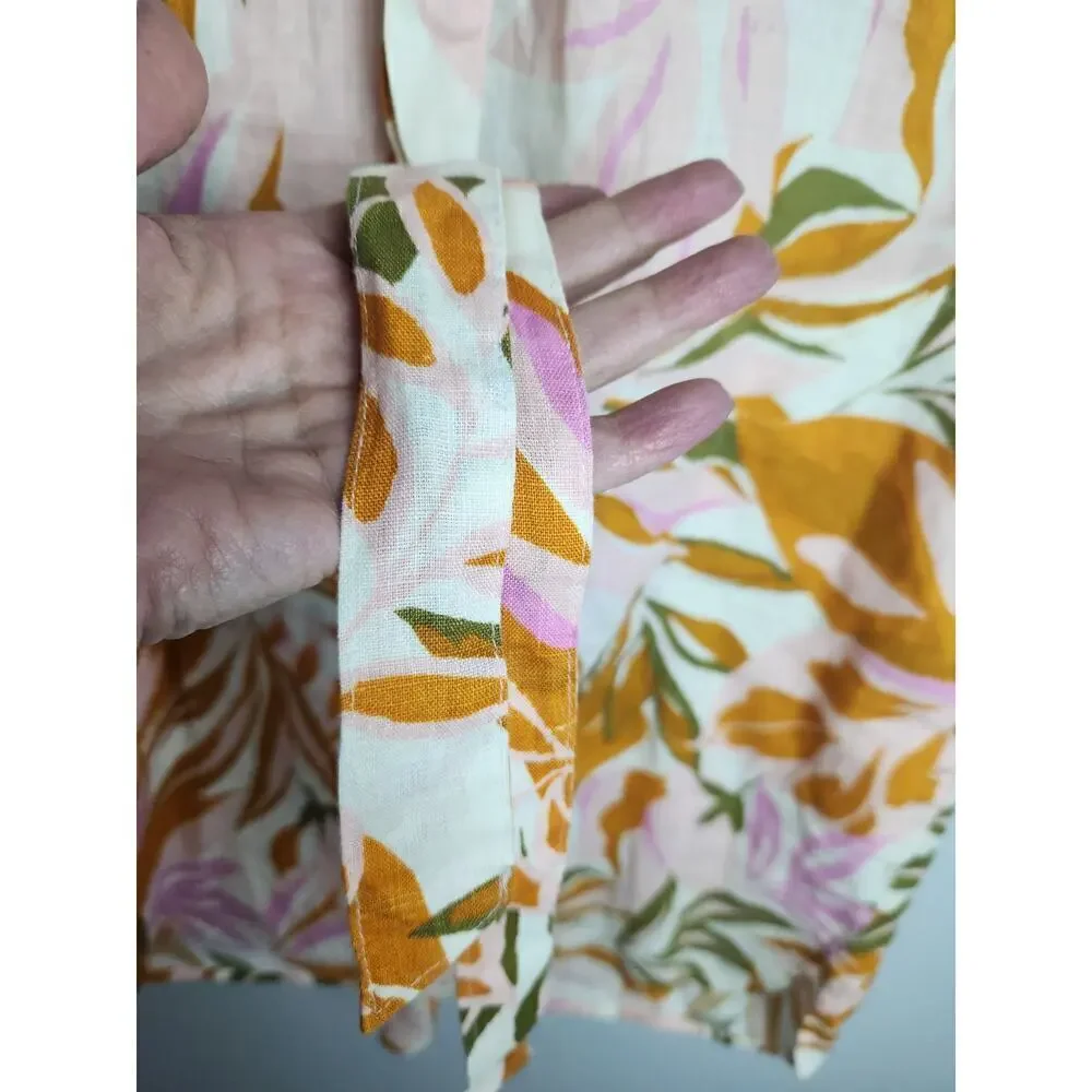 C&C California tropical linen shift dress sz L pockets opt tie waist boxy beachy - Picture 5 of 10